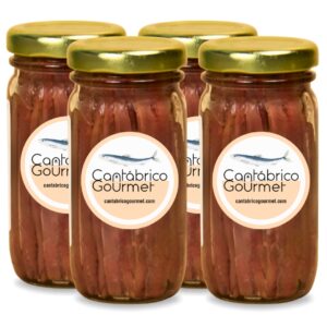 Anchoas de Santoña Extra | 64-80 Lomos de Anchoas del Cantábrico (400gr) en tarro de cristal | Sabor Intenso Ligero en Sal | Elaborado por Casa Santoña
