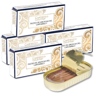 Anchoas de Santoña Extra | 40 Lomos de Anchoas del Cantábrico (188gr) en lata | Sabor Intenso Ligero en Sal | Elaborado por Casa Santoña