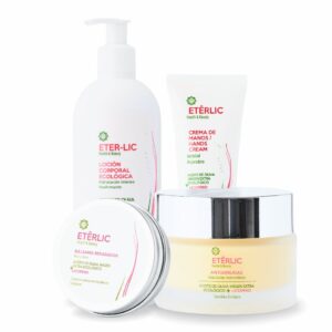 Estuche de Cremas Ecológicas Eterlic | Crema Hidratante Facial Mujer + Crema Corporal Hidratante + Protector Labial Hidratante + Crema Manos Reparadora | Set Regalo de Cuidado Personal