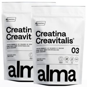 Creatina Monohidratada Creavitalis® ALMA 600 g | Creatina Creapure® Monohidrato en Polvo Premium 99,9% Pureza | Vegana, Sin Gluten ni Lactosa | 200 Dosis | Disolución Instantánea | Fabricada en Alemania