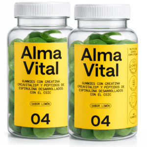 Gominolas de Creatina Creavitalis®, Vitamina D3 y Espirulina Hidrolizada | 120 Alma Vital Gummies con creatina 99,9% de pureza, veganas y con sabor a limón
