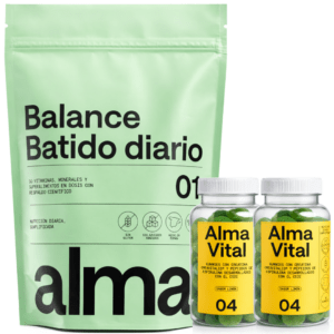 Batido Diario ALMA con Espirulina Premium, Ashwagandha, Adaptógenos, Prebióticos y Vitaminas 300g y 120 Gominolas de Creatina Creavitalis®, Vitamina D3 y Espirulina Hidrolizada sabor limón | Pack Bienestar Emocional