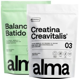 Batido Diario ALMA con Espirulina Premium, Ashwagandha, Adaptógenos, Prebióticos y Vitaminas 300g y Creatina Monohidratada Creavitalis® ALMA 300 g (100 Dosis) | Pack Fuerza y Enfoque