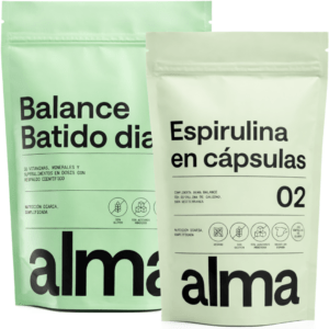 Batido Diario ALMA con Espirulina Premium, Ashwagandha, Adaptógenos, Prebióticos y Vitaminas 300g y Espirulina en Capsulas 200 Uds (116 g) | Vegano y Sin Gluten | Pack Bienestar Digestivo