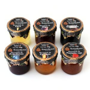 Pack 6 Mermeladas Artesanales Gourmet para Quesos | Sabores Variados (Higo, Vino Tinto, Pimiento Rojo, Cava, Cerveza y Arándanos) (240g) | Maridaje para Todo Tipo de Quesos