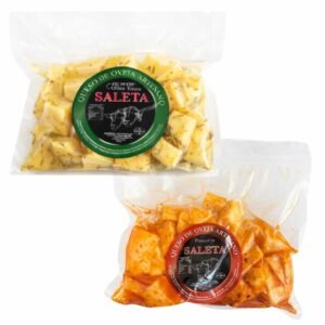 Quesos Gourmet "Pack Contrastes" | 2 Bolsas de Tacos de Queso Curado en Aceite de Oliva Virgen Extra (AOVE) con Pimentón y con Romero | Elaboración Artesana Quesos Saleta