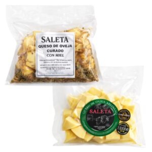 Quesos Gourmet "Pack Aperitivo" | 2 Bolsas de Tacos de Queso Curado en Aceite de Oliva Virgen Extra (AOVE) y con Miel | Elaboración Artesana Quesos Saleta